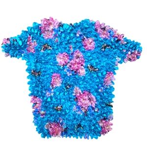 Vintage Y2K Weird Girl Blue Floral Coquette Pink Popcorn Soft Girl Stretch Top